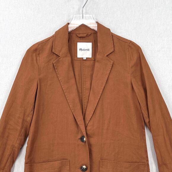MADEWELL Linen Dorset Blazer Womens Small Brown Warm Hickory Lightweight Travel - Picture 6 of 15